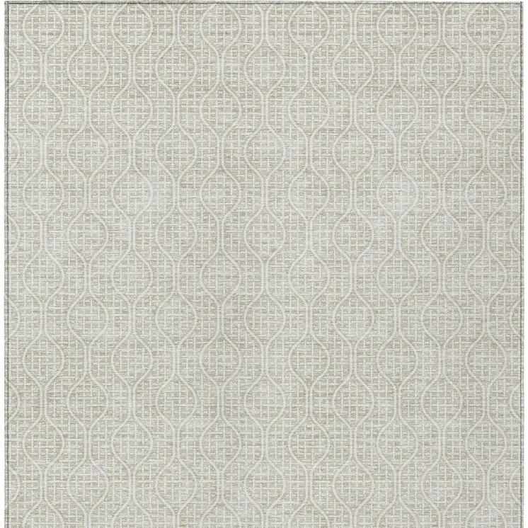 9' X 12' Beige And Ivory Geometric Washable Indoor Outdoor Area Rug