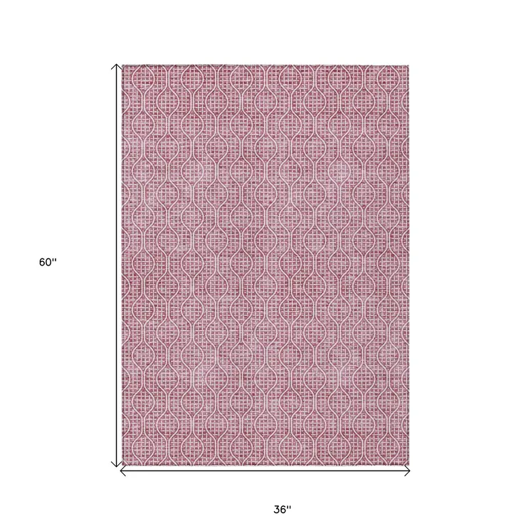 3' X 5' Blush And Ivory Geometric Washable Indoor Outdoor Area Rug