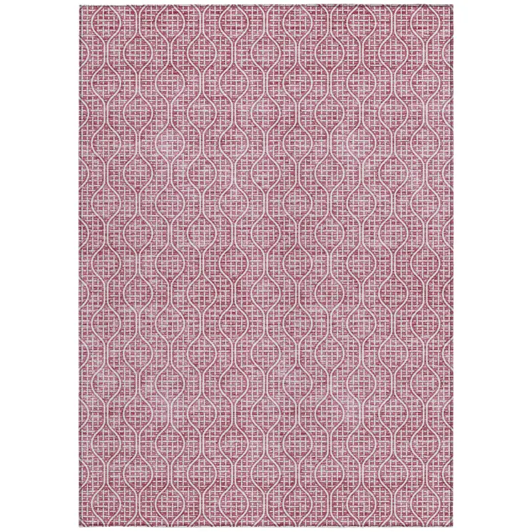 3' X 5' Blush And Ivory Geometric Washable Indoor Outdoor Area Rug