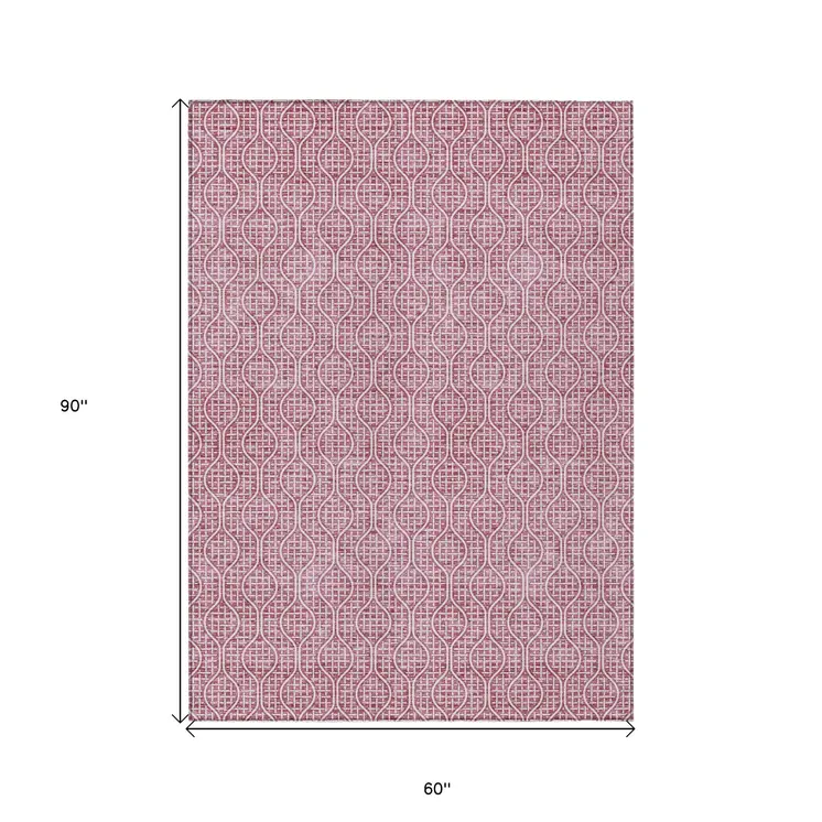 5' X 8' Blush And Ivory Geometric Washable Indoor Outdoor Area Rug
