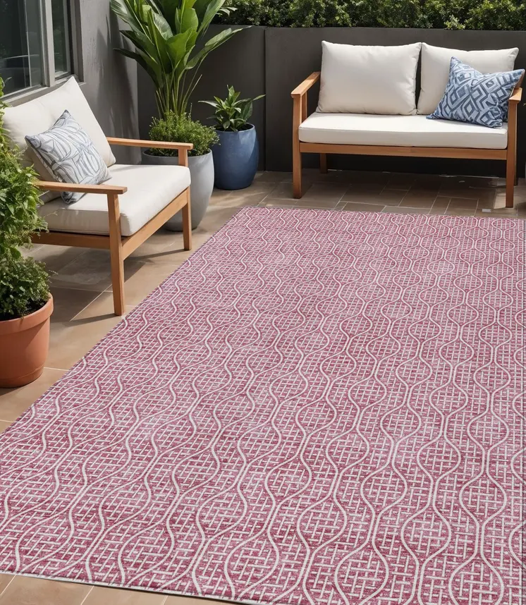5' X 8' Blush And Ivory Geometric Washable Indoor Outdoor Area Rug