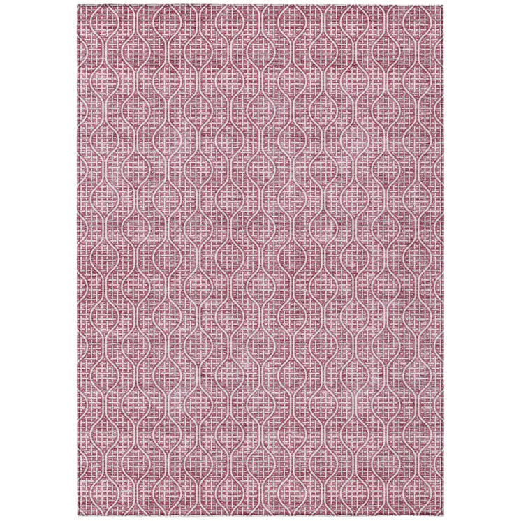 5' X 8' Blush And Ivory Geometric Washable Indoor Outdoor Area Rug