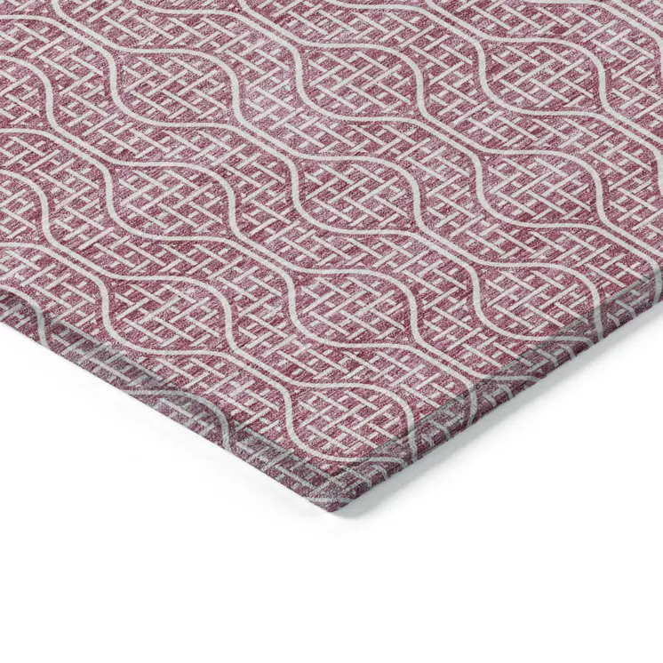 5' X 8' Blush And Ivory Geometric Washable Indoor Outdoor Area Rug