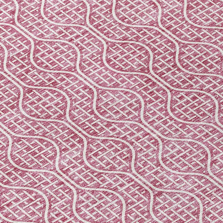 8' Blush And Ivory Round Geometric Washable Indoor Outdoor Area Rug
