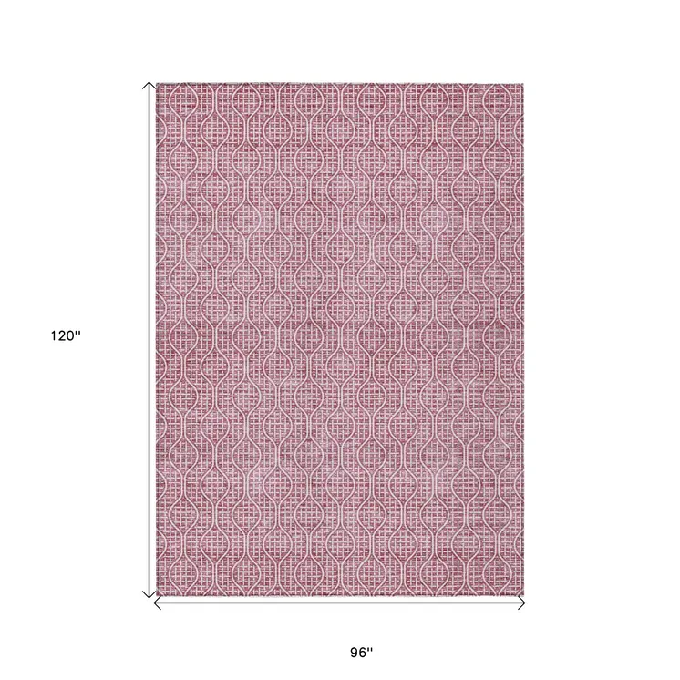 8' X 10' Blush And Ivory Geometric Washable Indoor Outdoor Area Rug