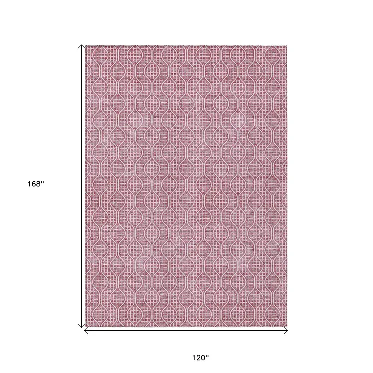 10' X 14' Blush And Ivory Geometric Washable Indoor Outdoor Area Rug