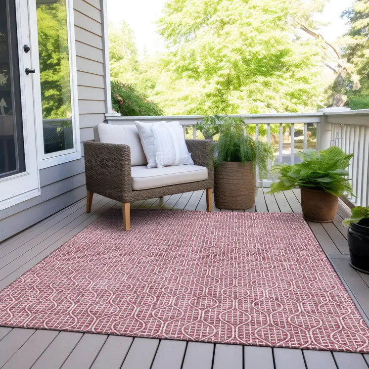 10' X 14' Blush And Ivory Geometric Washable Indoor Outdoor Area Rug