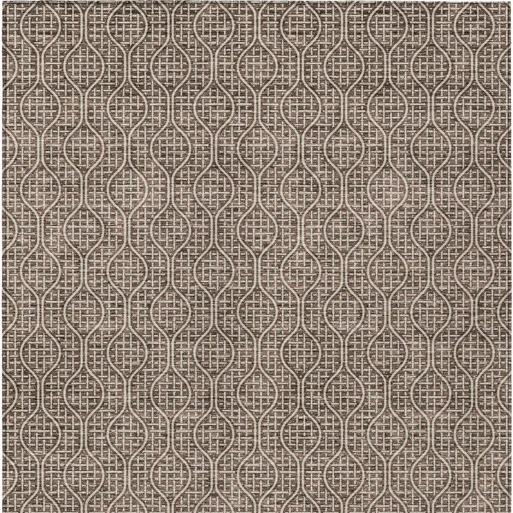 3' X 5' Brown And Beige Geometric Washable Indoor Outdoor Area Rug