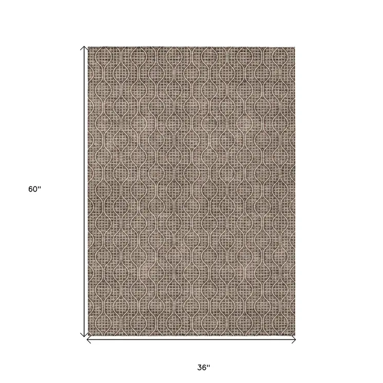 3' X 5' Brown And Beige Geometric Washable Indoor Outdoor Area Rug