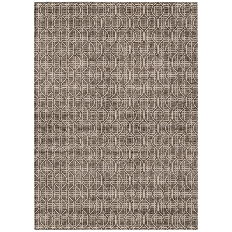 3' X 5' Brown And Beige Geometric Washable Indoor Outdoor Area Rug