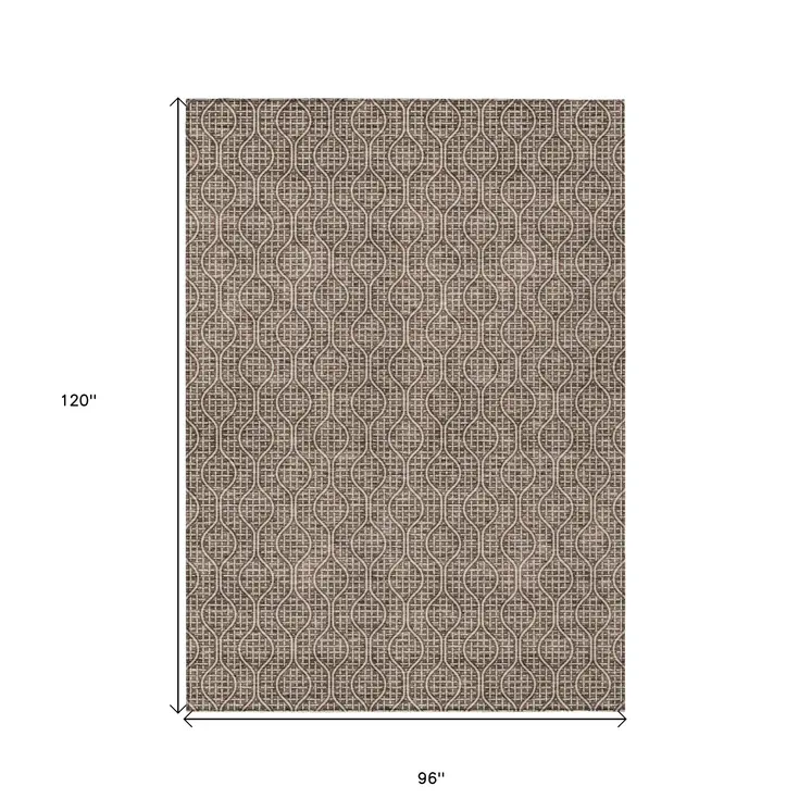 8' X 10' Brown And Beige Geometric Washable Indoor Outdoor Area Rug