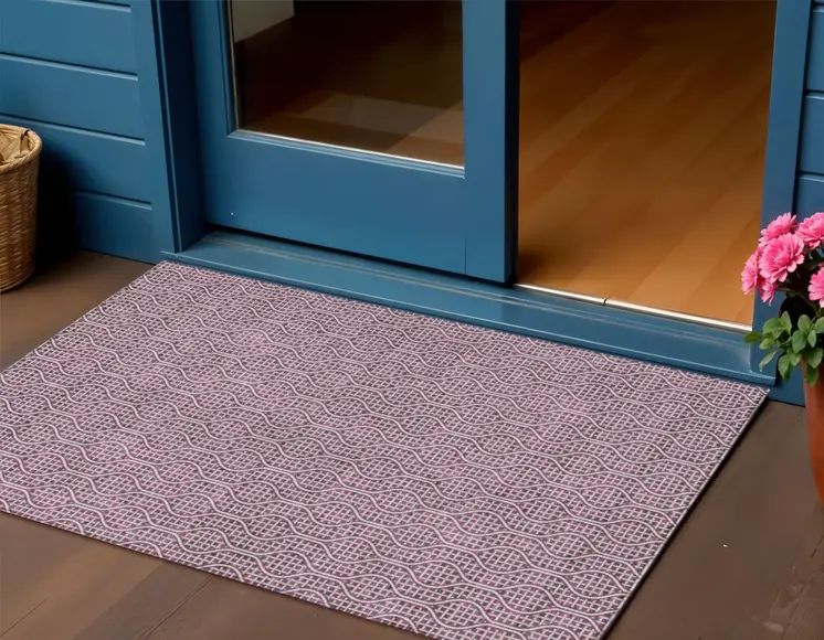 3' X 5' Eggplant And Ivory Geometric Washable Indoor Outdoor Area Rug