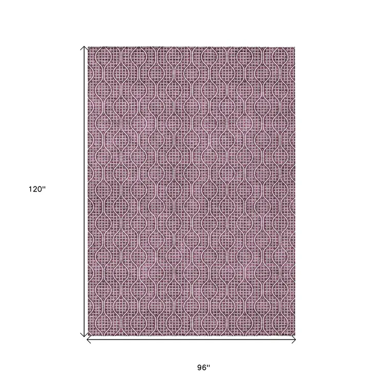 8' X 10' Eggplant And Ivory Geometric Washable Indoor Outdoor Area Rug