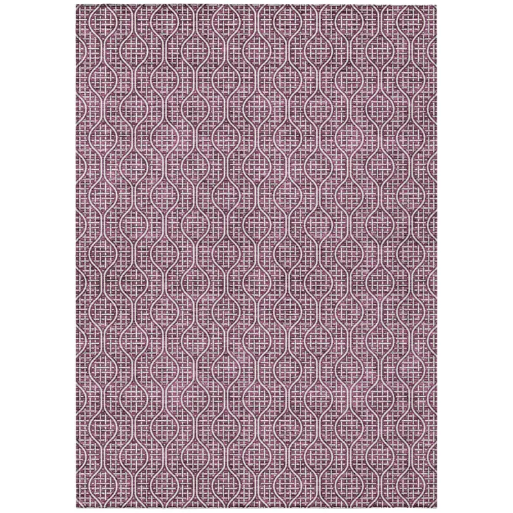 9' X 12' Eggplant And Ivory Geometric Washable Indoor Outdoor Area Rug