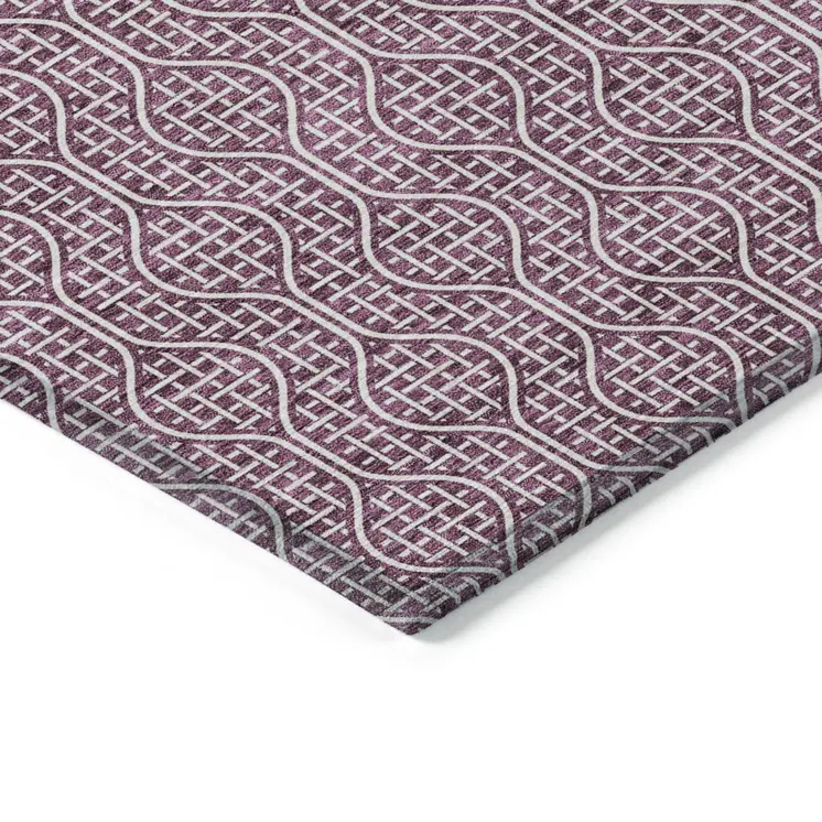 9' X 12' Eggplant And Ivory Geometric Washable Indoor Outdoor Area Rug
