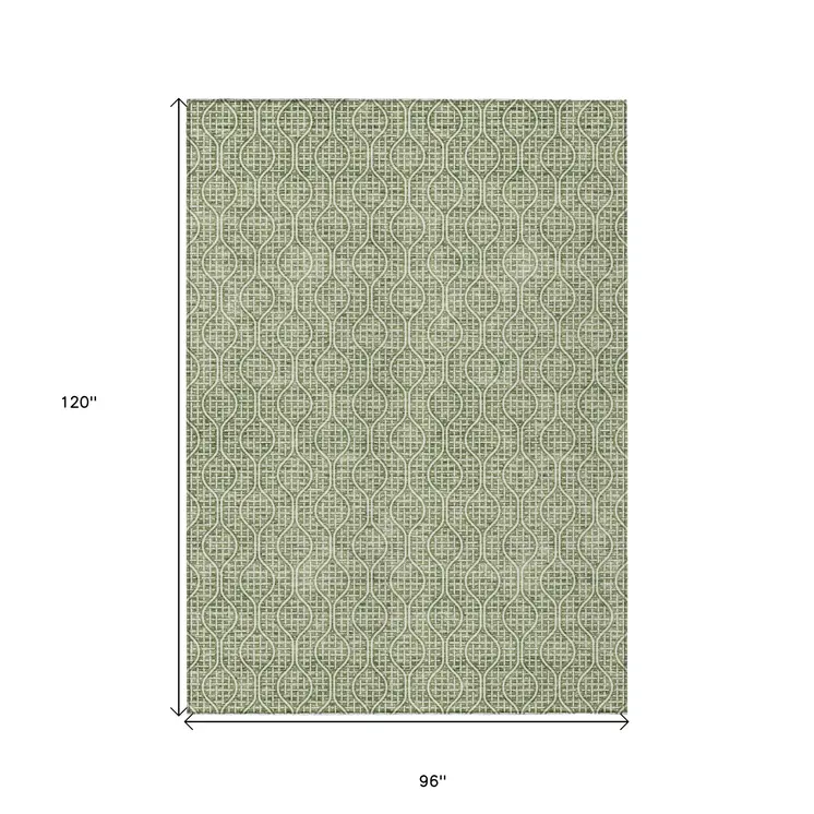 8' X 10' Green And Ivory Geometric Washable Indoor Outdoor Area Rug