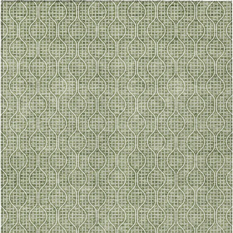 10' X 14' Green And Ivory Geometric Washable Indoor Outdoor Area Rug