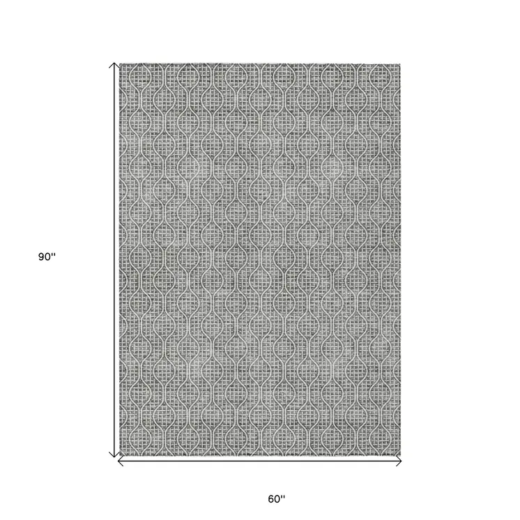 5' X 8' Gray And Ivory Geometric Washable Indoor Outdoor Area Rug