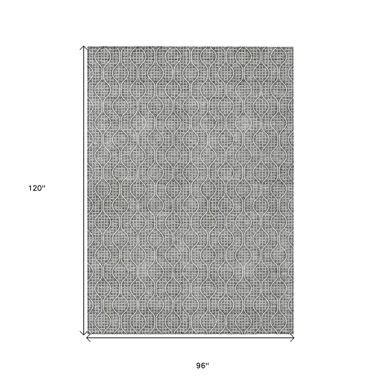 8' X 10' Gray And Ivory Geometric Washable Indoor Outdoor Area Rug