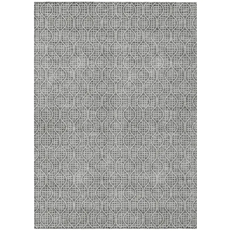 8' X 10' Gray And Ivory Geometric Washable Indoor Outdoor Area Rug