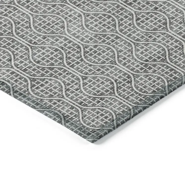 8' X 10' Gray And Ivory Geometric Washable Indoor Outdoor Area Rug