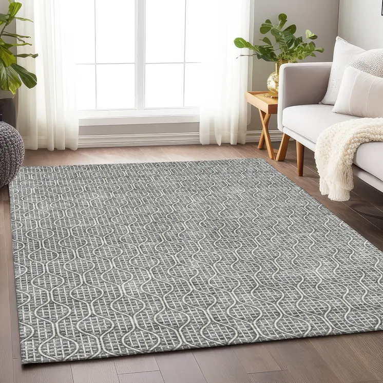 8' X 10' Gray And Ivory Geometric Washable Indoor Outdoor Area Rug
