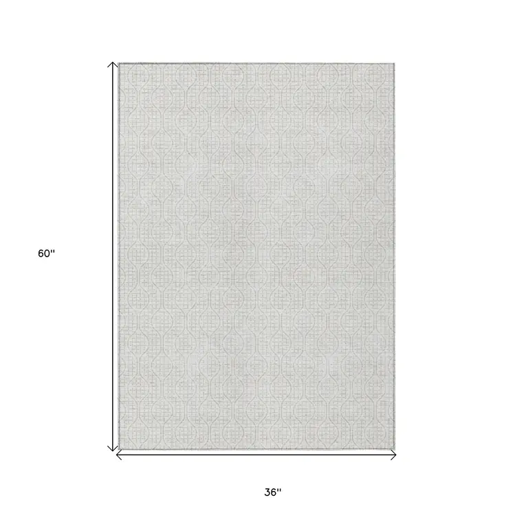 3' X 5' Ivory And Beige Geometric Washable Indoor Outdoor Area Rug