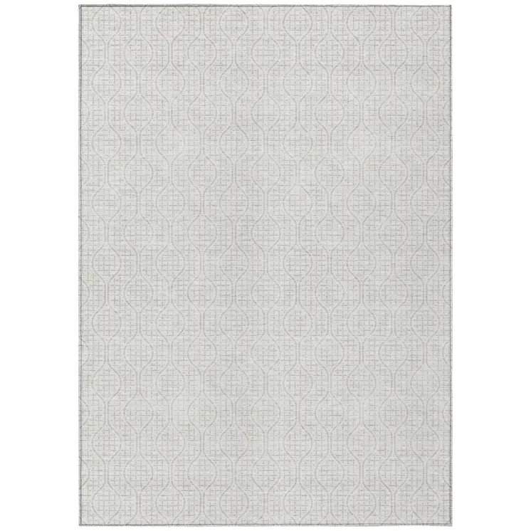 9' X 12' Ivory And Beige Geometric Washable Indoor Outdoor Area Rug