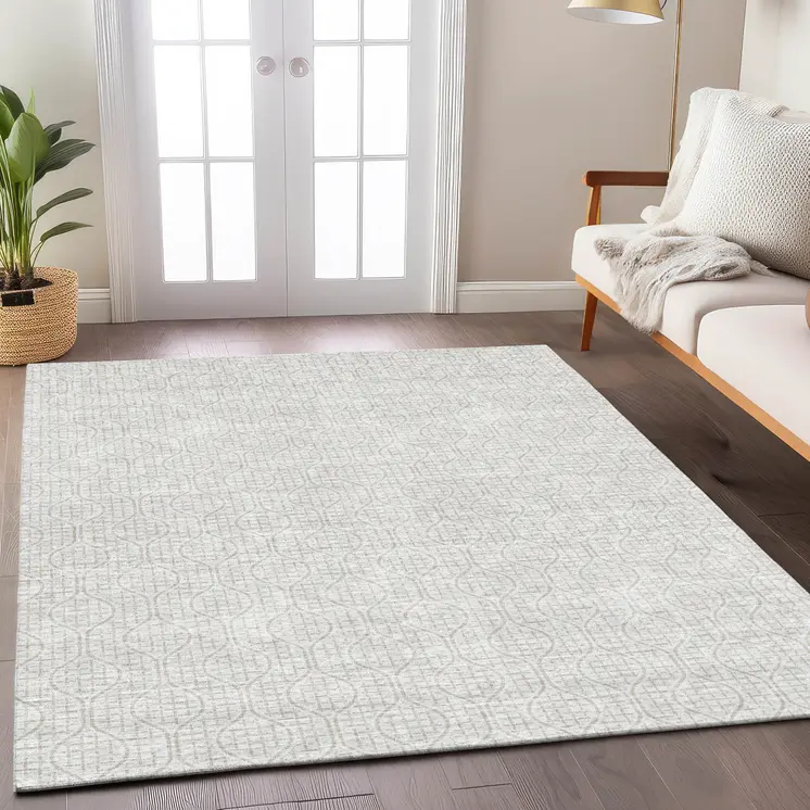 9' X 12' Ivory And Beige Geometric Washable Indoor Outdoor Area Rug
