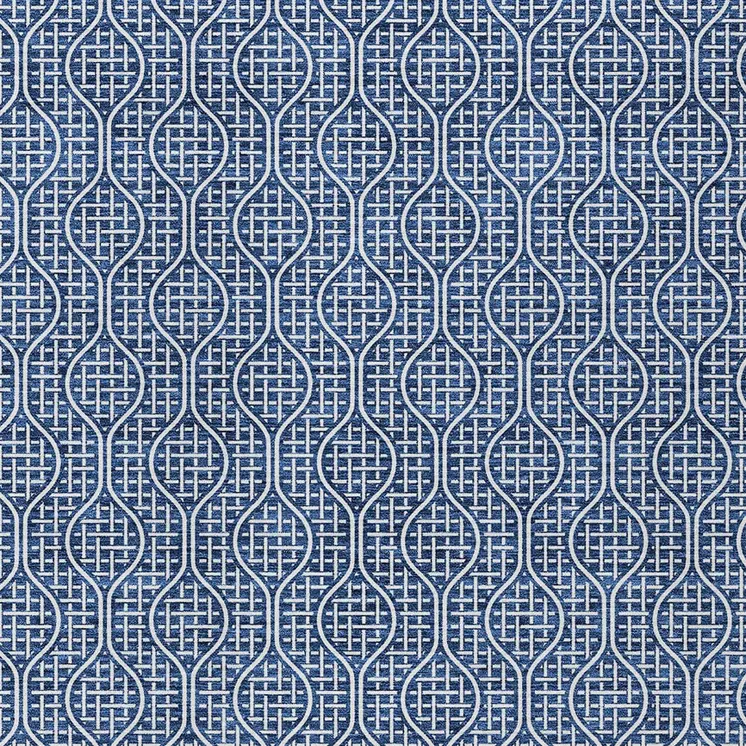 9' X 12' Navy Blue And Ivory Geometric Washable Indoor Outdoor Area Rug