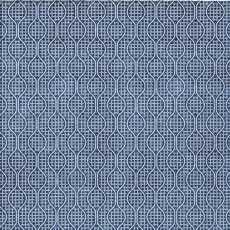 9' X 12' Navy Blue And Ivory Geometric Washable Indoor Outdoor Area Rug