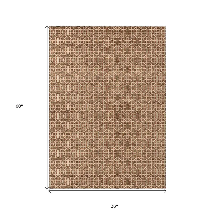 3' X 5' Brown And Beige Geometric Washable Indoor Outdoor Area Rug