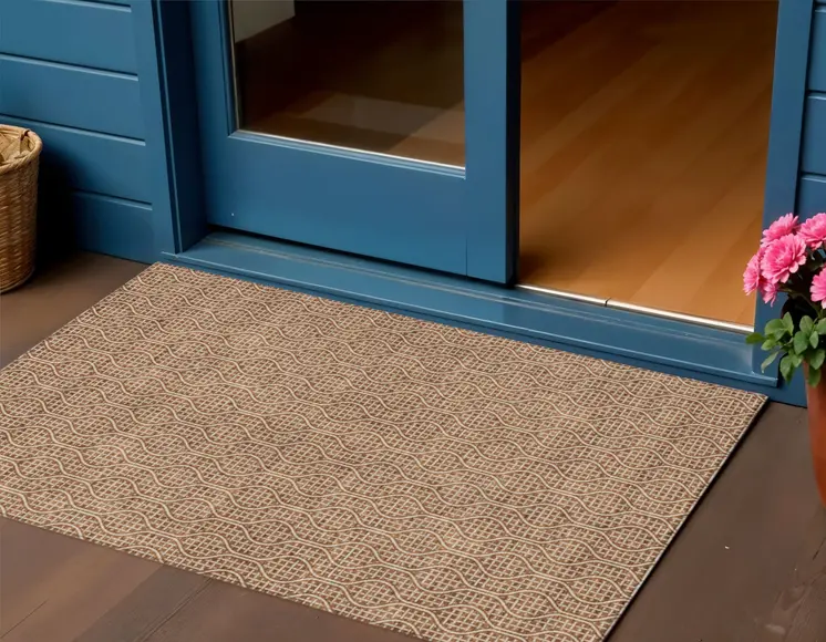 3' X 5' Brown And Beige Geometric Washable Indoor Outdoor Area Rug