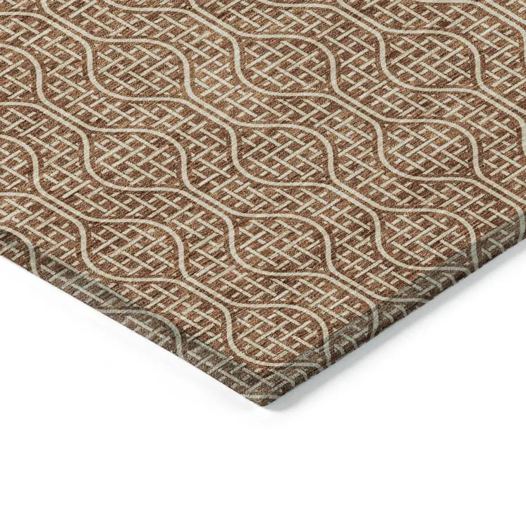 5' X 8' Brown And Beige Geometric Washable Indoor Outdoor Area Rug