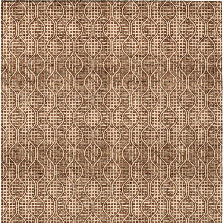 5' X 8' Brown And Beige Geometric Washable Indoor Outdoor Area Rug