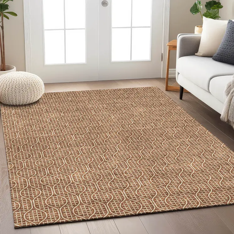 5' X 8' Brown And Beige Geometric Washable Indoor Outdoor Area Rug