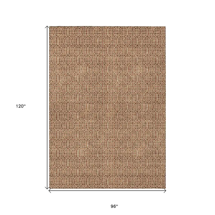 8' X 10' Brown And Beige Geometric Washable Indoor Outdoor Area Rug