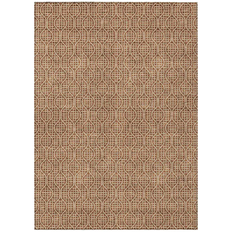 10' X 14' Brown And Beige Geometric Washable Indoor Outdoor Area Rug