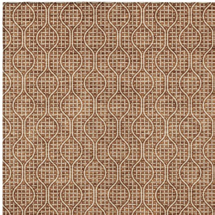 10' X 14' Brown And Beige Geometric Washable Indoor Outdoor Area Rug
