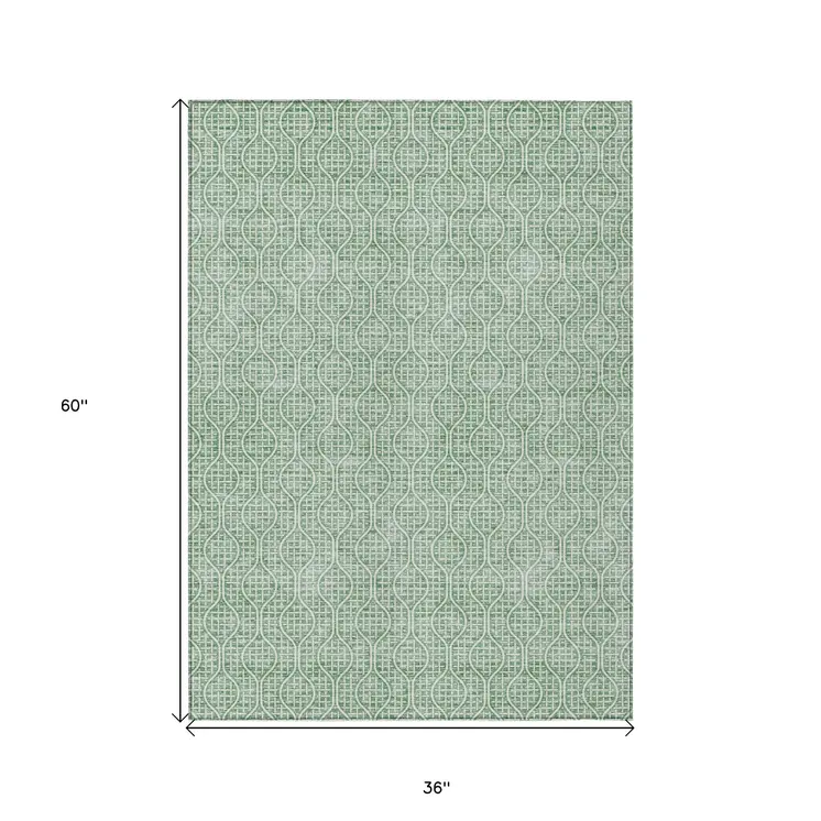 3' X 5' Sage And Gray Geometric Washable Indoor Outdoor Area Rug