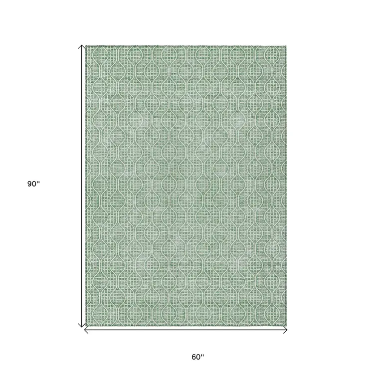 5' X 8' Sage And Gray Geometric Washable Indoor Outdoor Area Rug