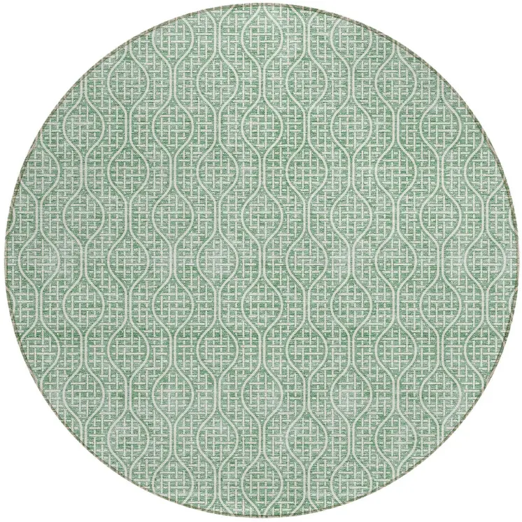 8' Sage And Gray Round Geometric Washable Indoor Outdoor Area Rug