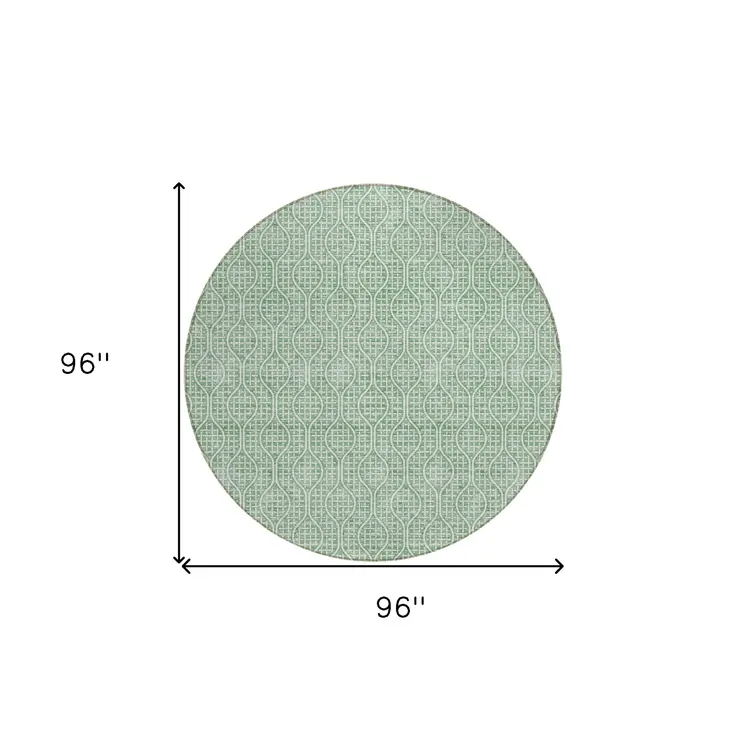 8' Sage And Gray Round Geometric Washable Indoor Outdoor Area Rug