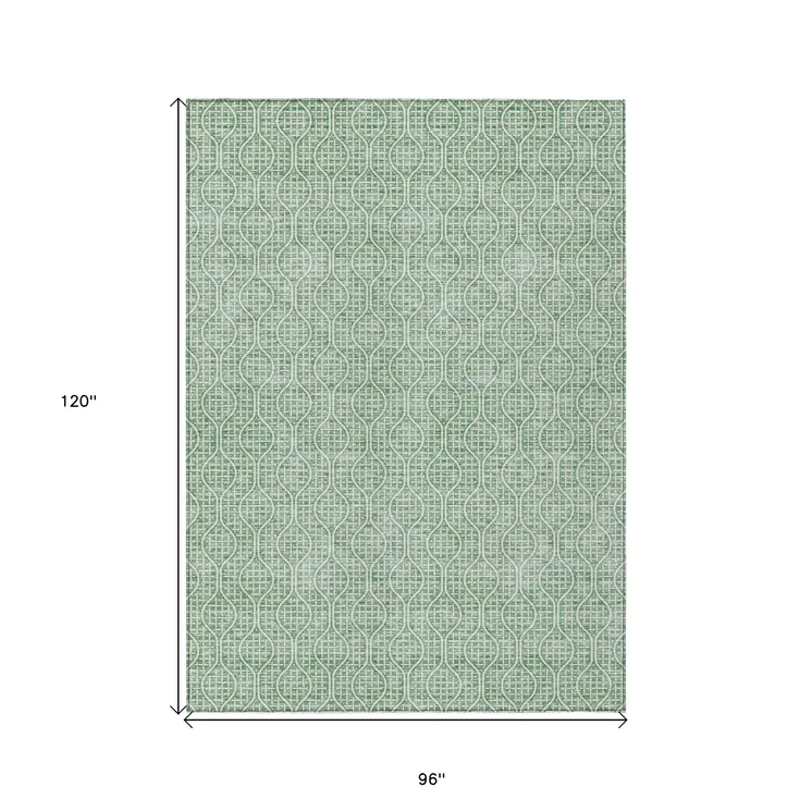 8' X 10' Sage And Gray Geometric Washable Indoor Outdoor Area Rug