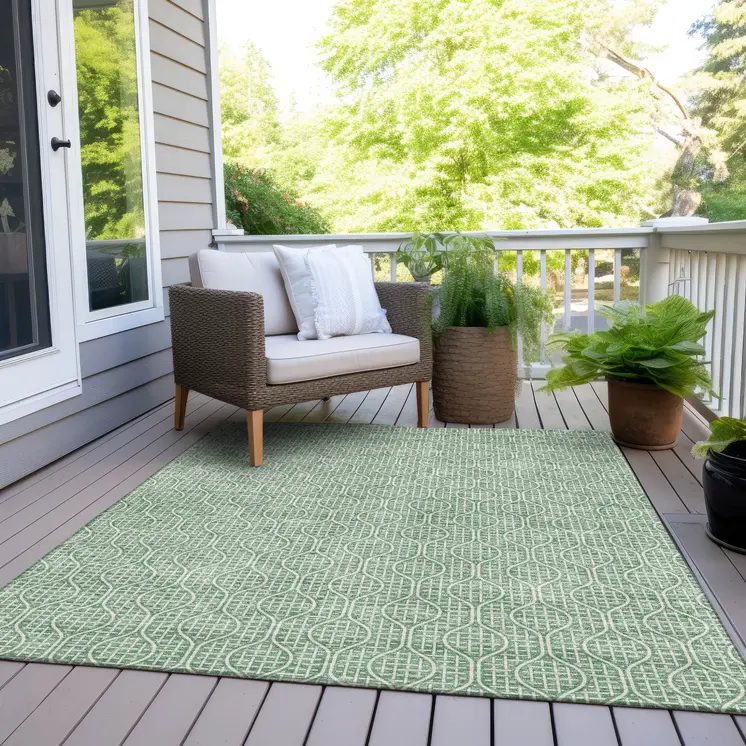 8' X 10' Sage And Gray Geometric Washable Indoor Outdoor Area Rug