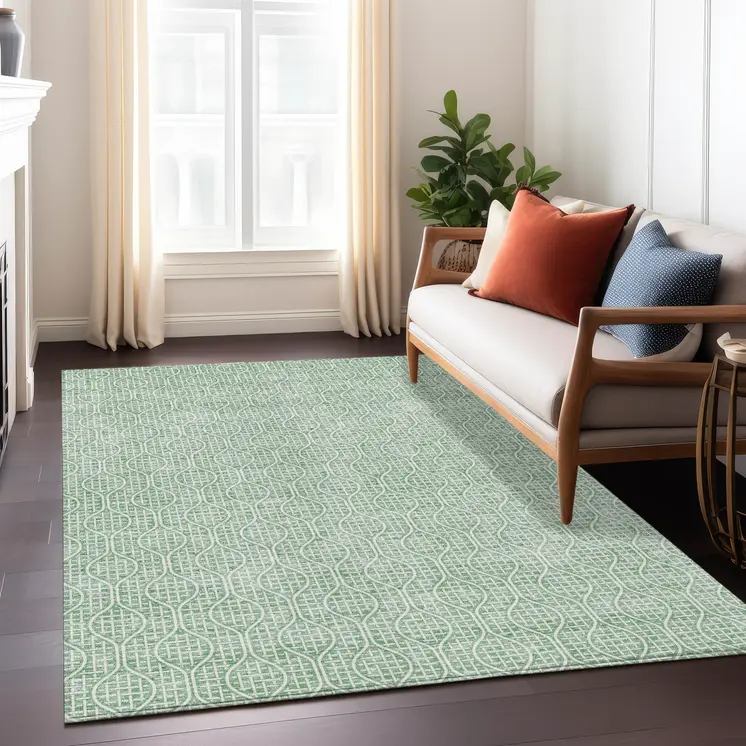 8' X 10' Sage And Gray Geometric Washable Indoor Outdoor Area Rug