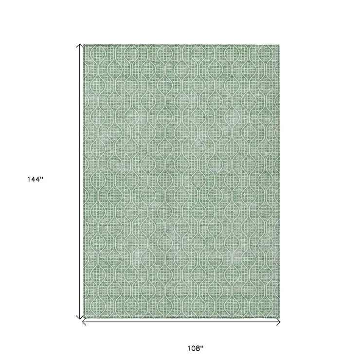 9' X 12' Sage And Gray Geometric Washable Indoor Outdoor Area Rug