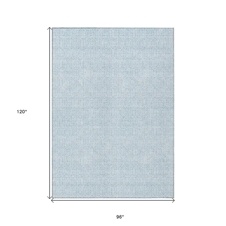8' X 10' Sky Blue And Ivory Geometric Washable Indoor Outdoor Area Rug