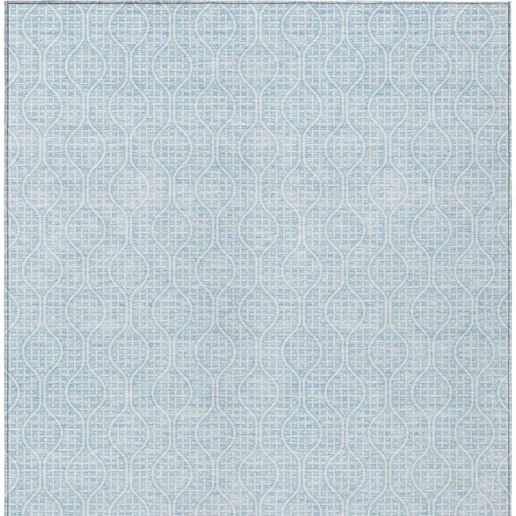 8' X 10' Sky Blue And Ivory Geometric Washable Indoor Outdoor Area Rug
