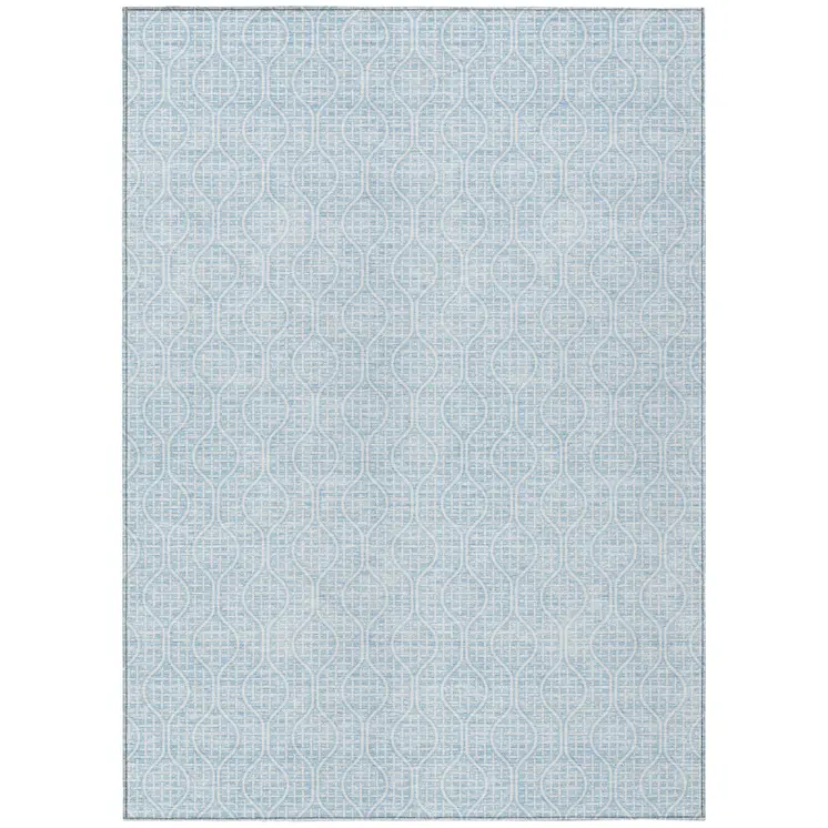 9' X 12' Sky Blue And Ivory Geometric Washable Indoor Outdoor Area Rug